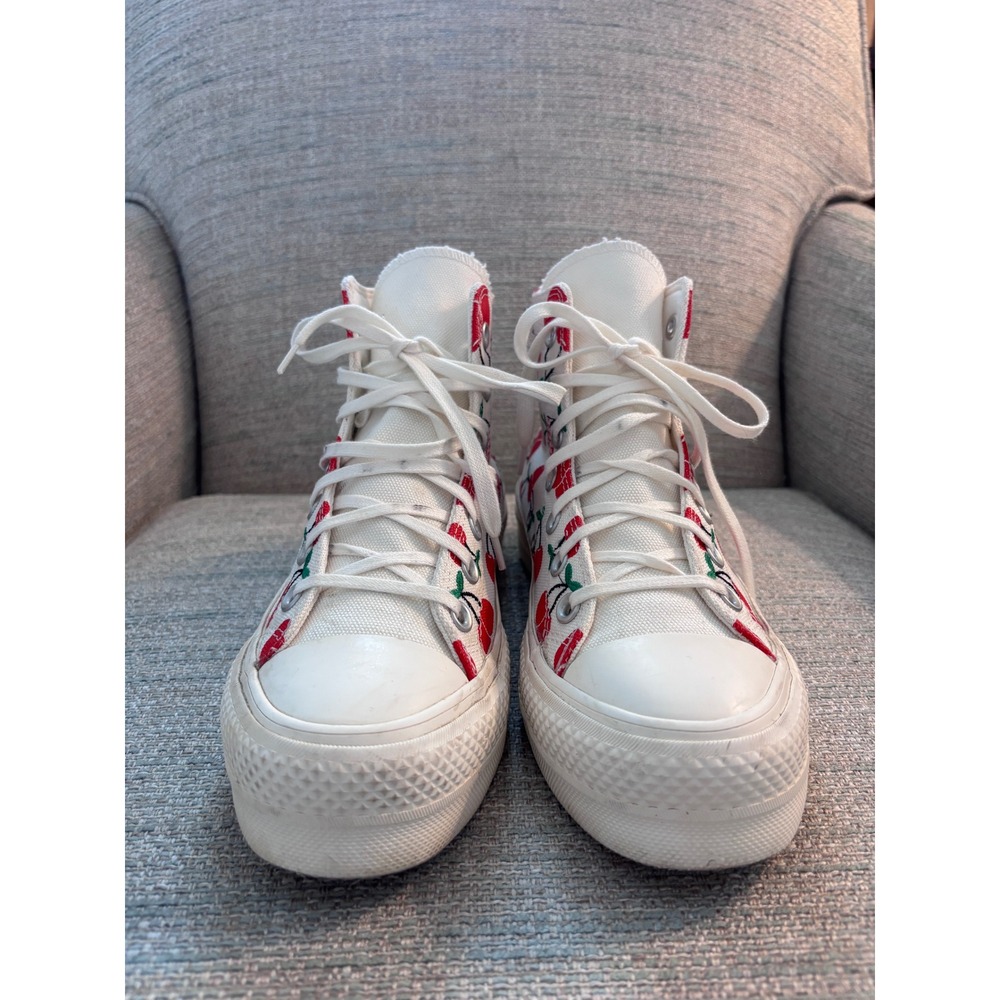 Converse Chuck Taylor All Star Lift Hi Cherry Embroidery White Platform Womens 7 - Picture 4 of 9
